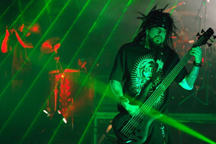 Бас-гитарист Korn с гитарой